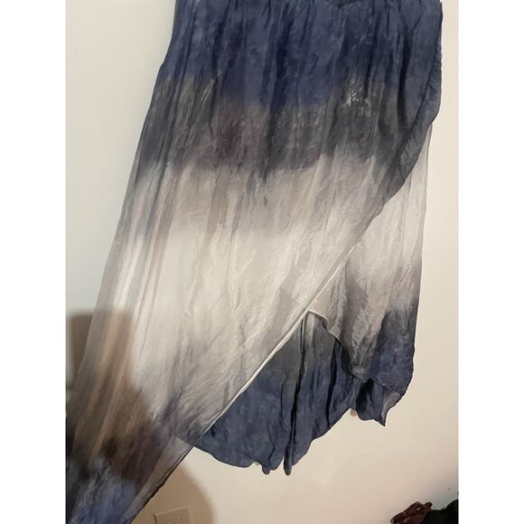 Made In Italy Silky Blue/Gray Dip Dye Palazzo Wrap Pants Soft Stretchy Waist￼ - Picture 3 of 7